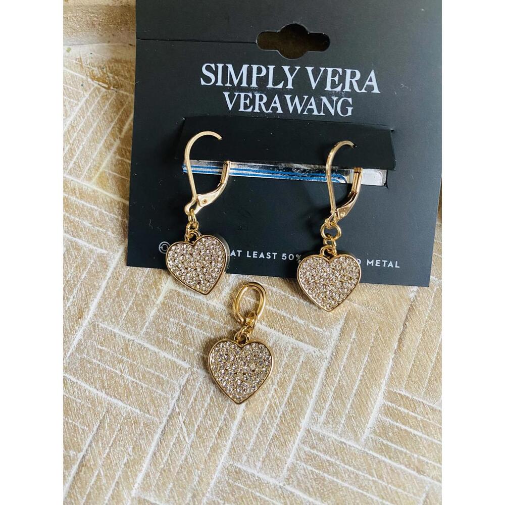 Gold-Tone Heart-Shaped Charm Set with Clear Rhinestones